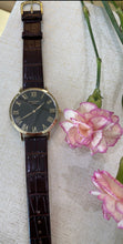 Load image into Gallery viewer, Black Dial Gold Toned Brown Leather Watch

