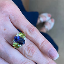 Load image into Gallery viewer, Oval Iolite, Peridot &amp; Diamond Ring in 18K Yellow Gold
