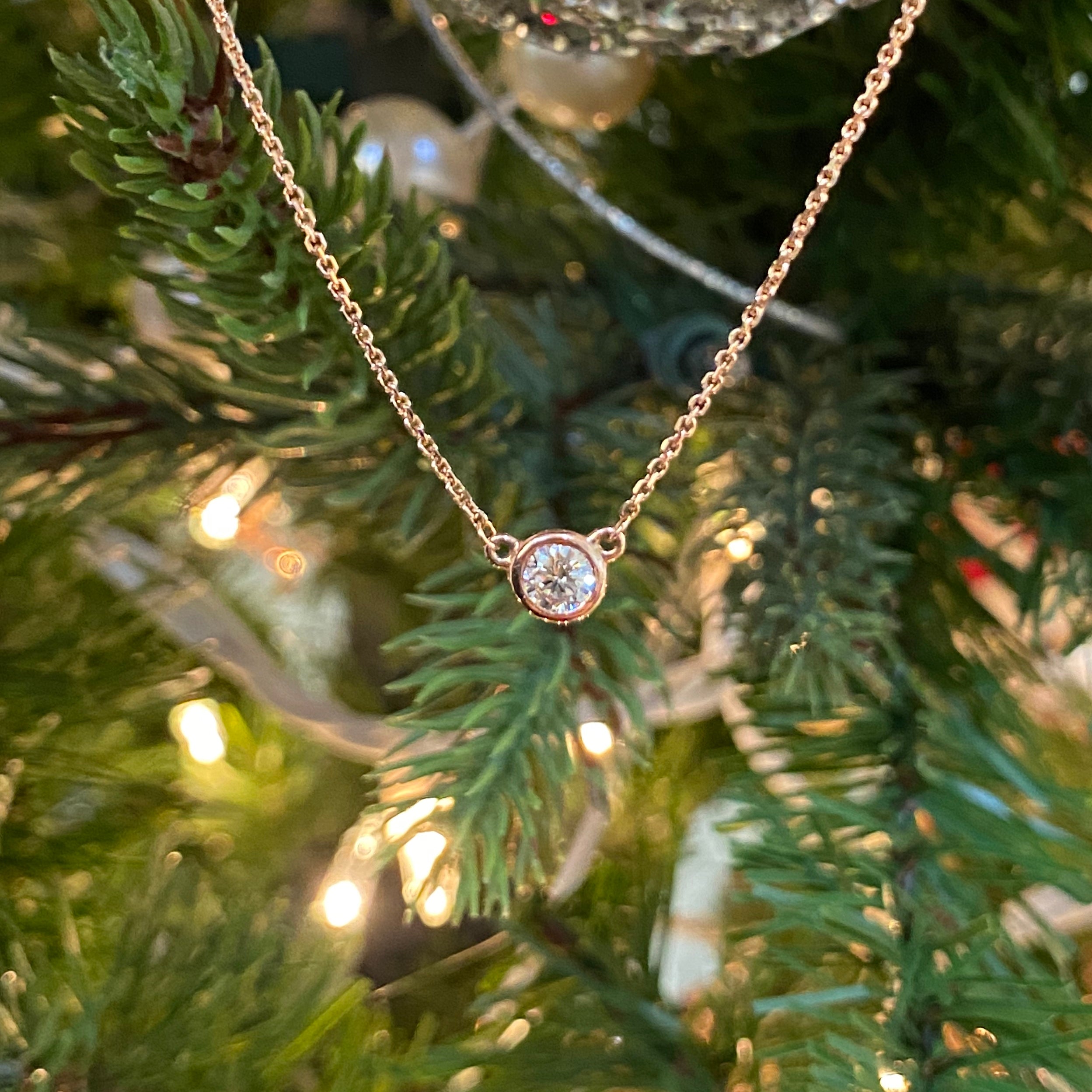 Classic Round Bezel Set Solitaire Diamond Necklace in Rose Gold