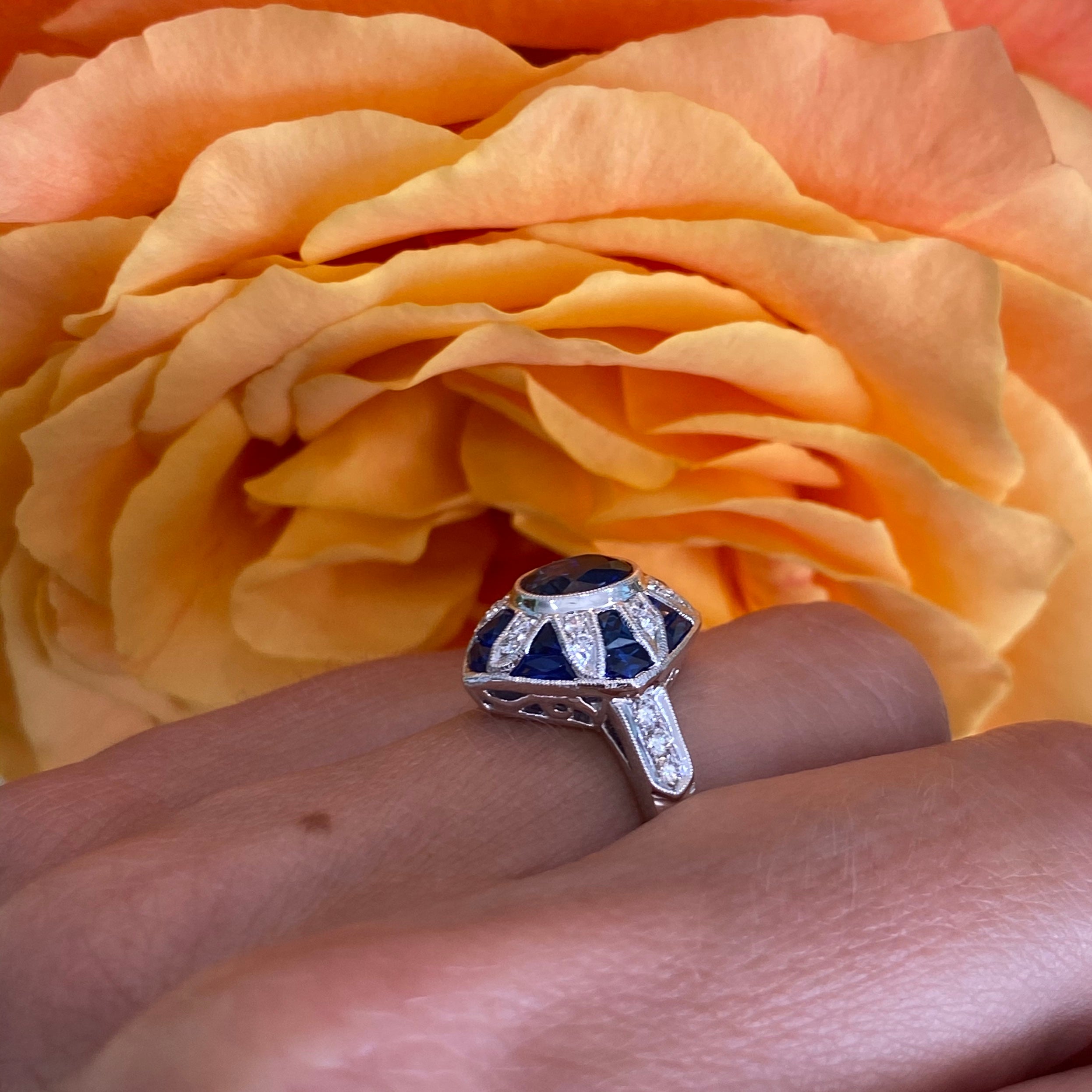 Sapphire & Diamond Vintage Inspired Ring