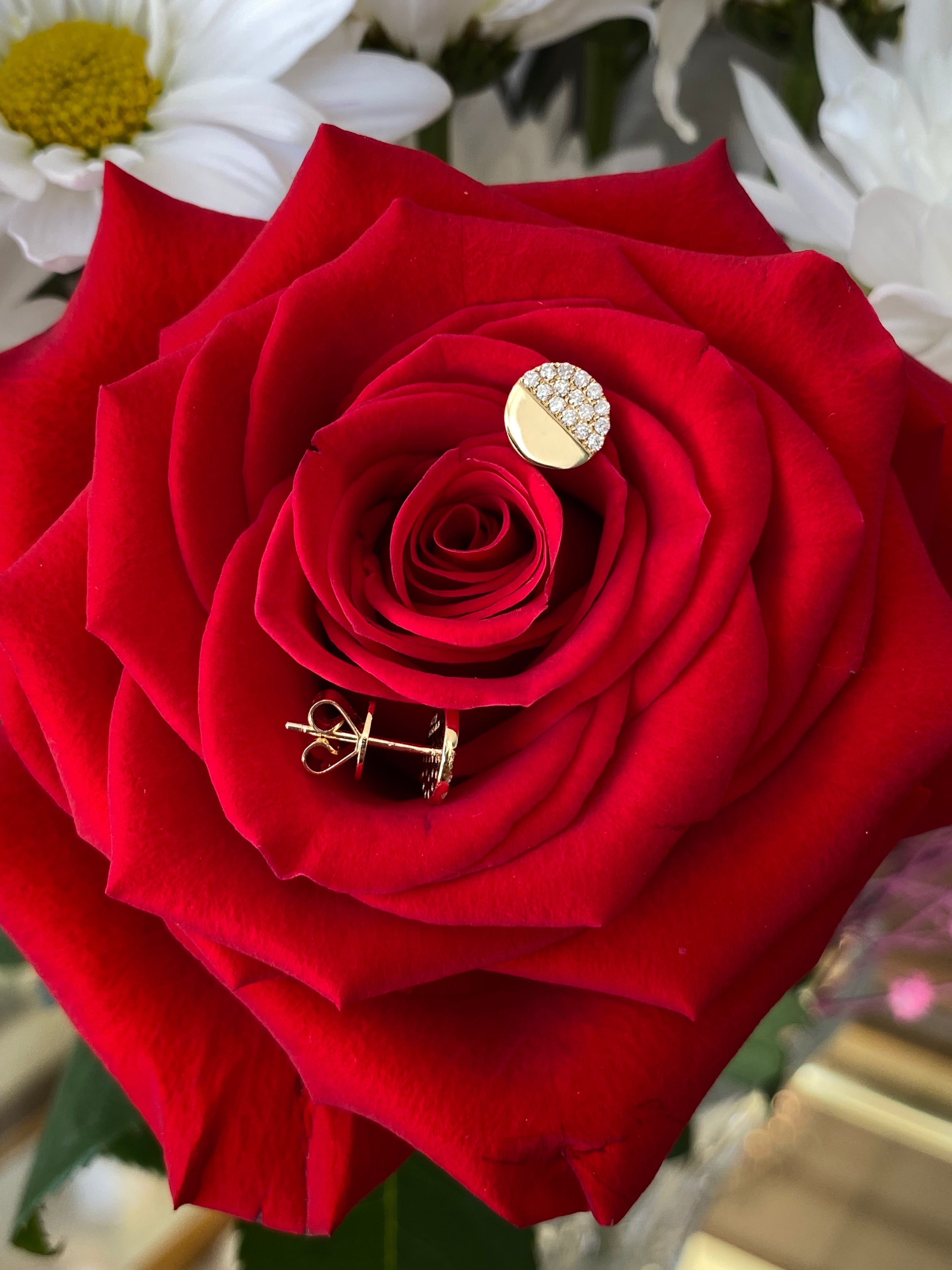 Half & Half Gold/Diamond Pavé Disk Earrings