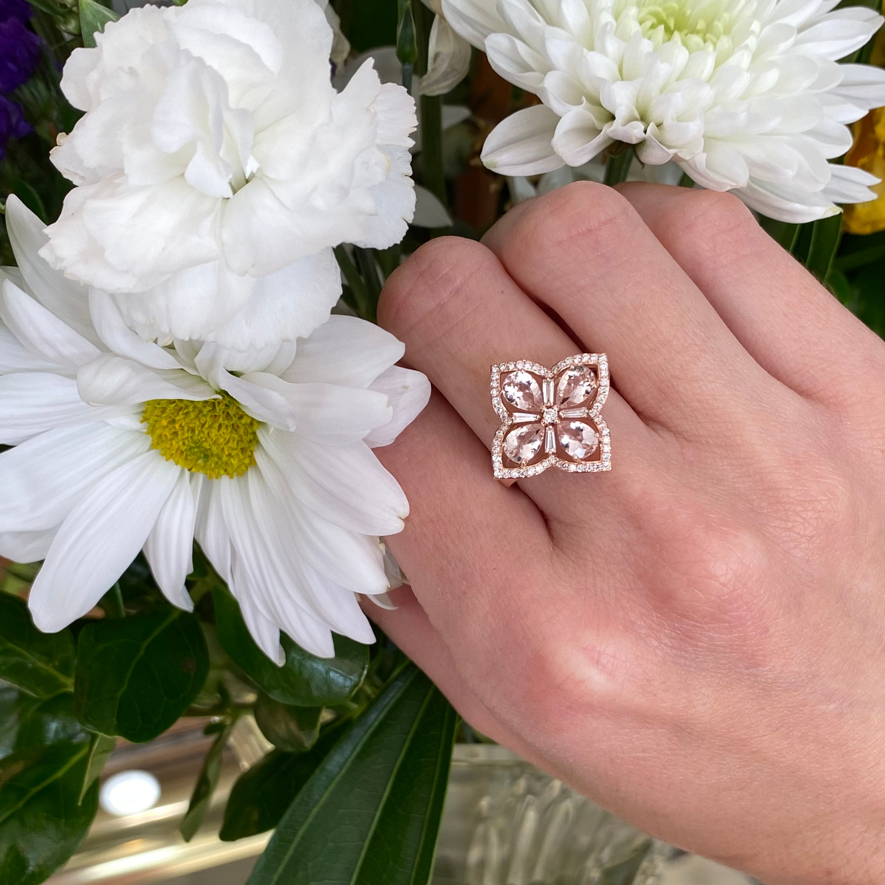 Rosé Clover Morganite and Diamond Ring