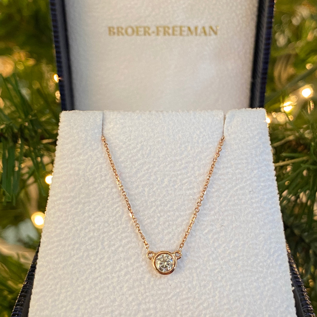 Classic Round Bezel Set Solitaire Diamond Necklace in Rose Gold