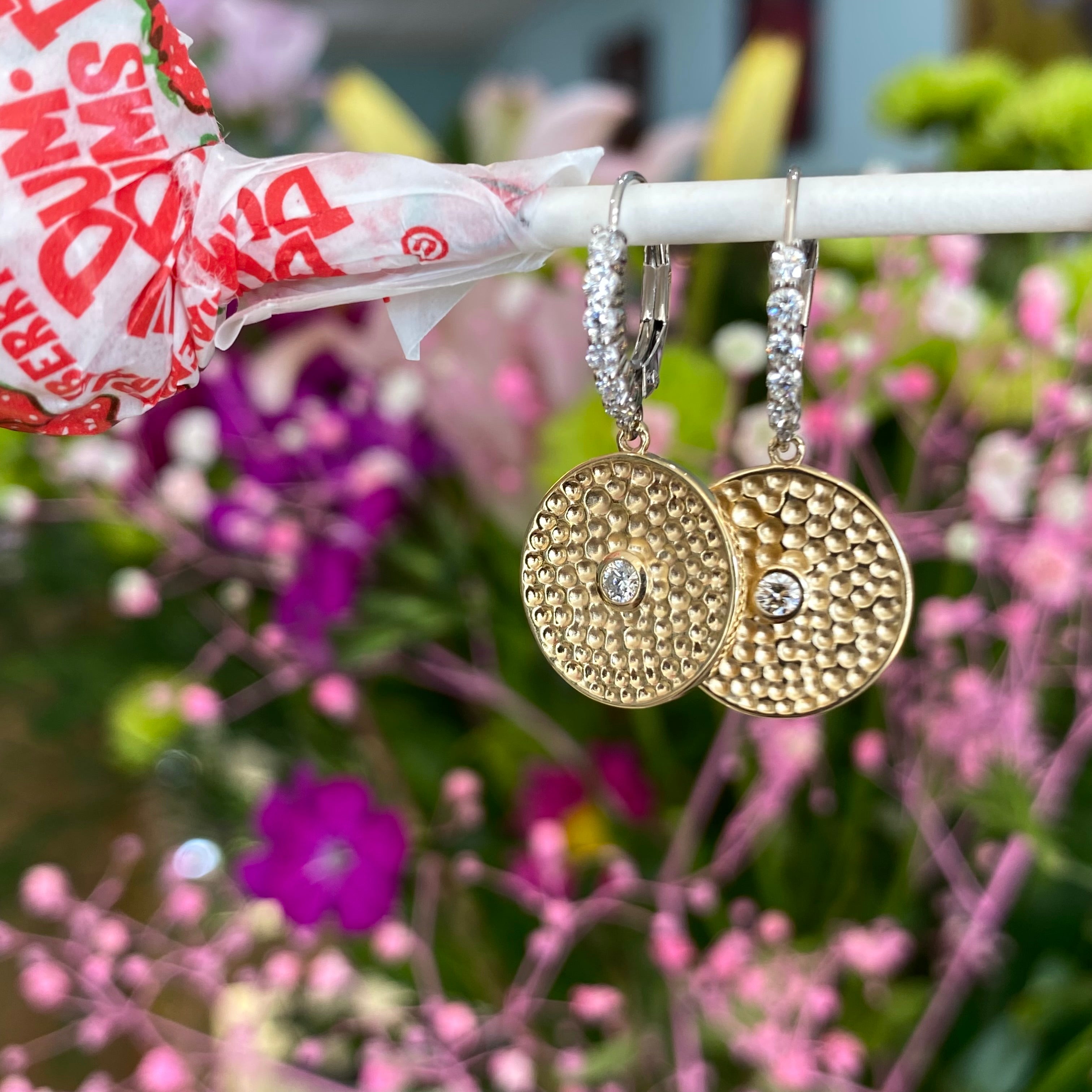 Yellow and White Gold Diamond Disk Earrings