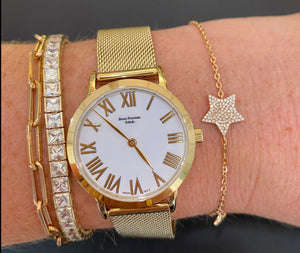 White Dial Gold Mesh Bracelet Watch