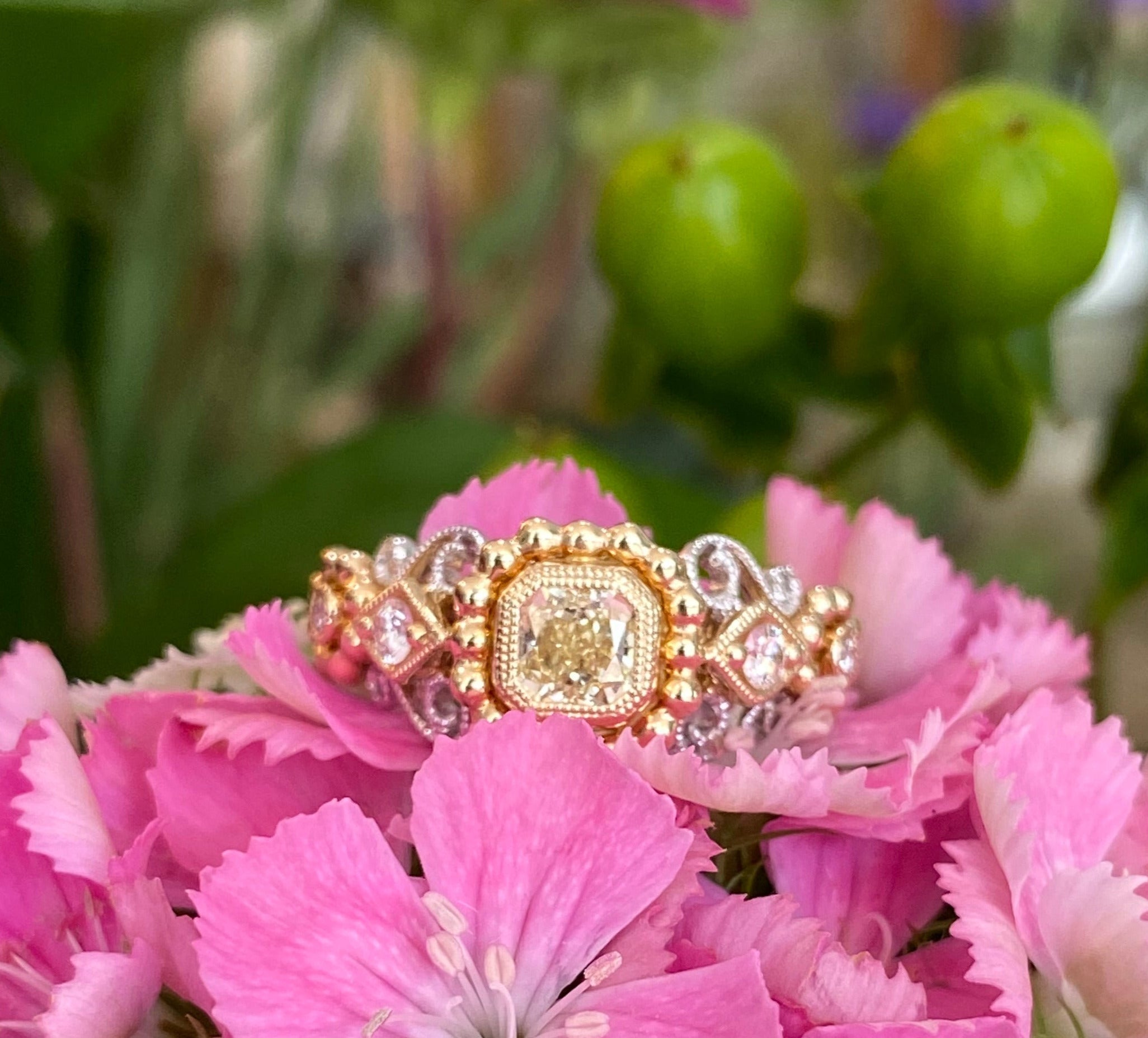 Yellow Diamond Two Tone Intricate Band Ring