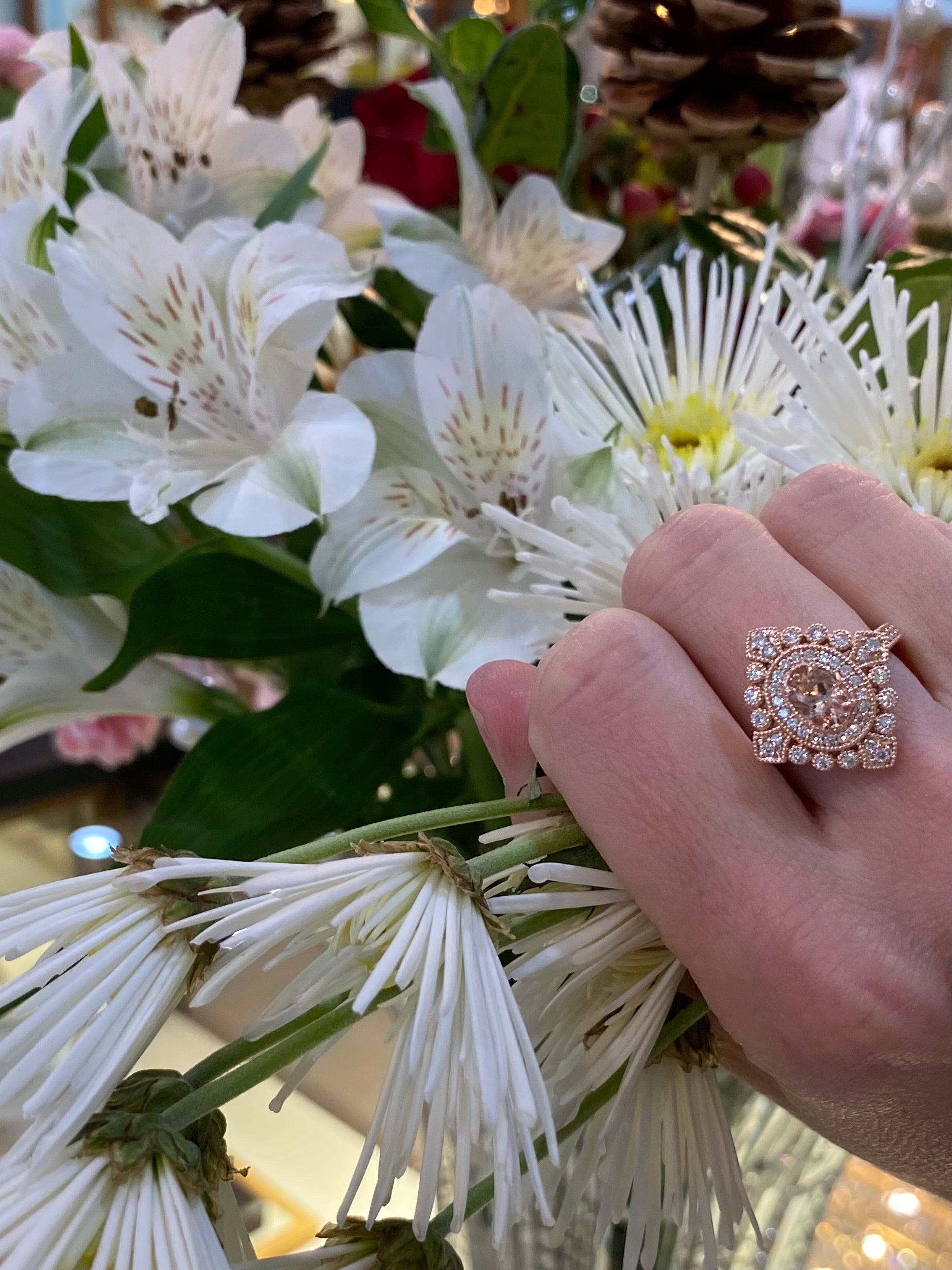 Fancy Vintage Inspired Morganite & Diamond Ring