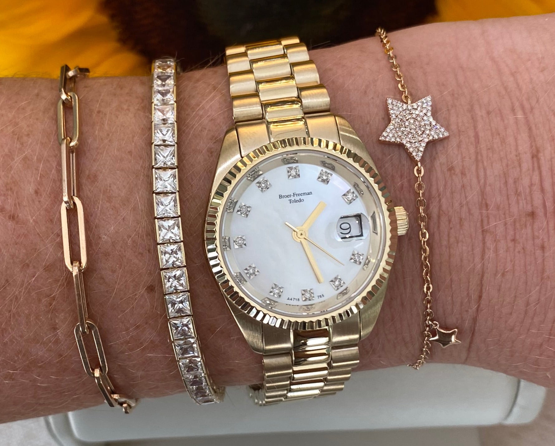 Mother Of Pearl and Diamond Gold Toned Watch