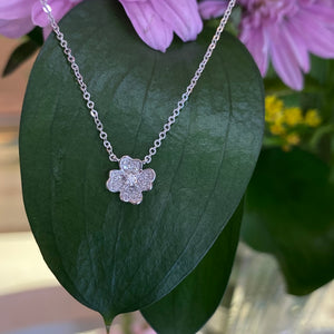 Petite Diamond Flower Necklace with Adjustable Chain in White Gold