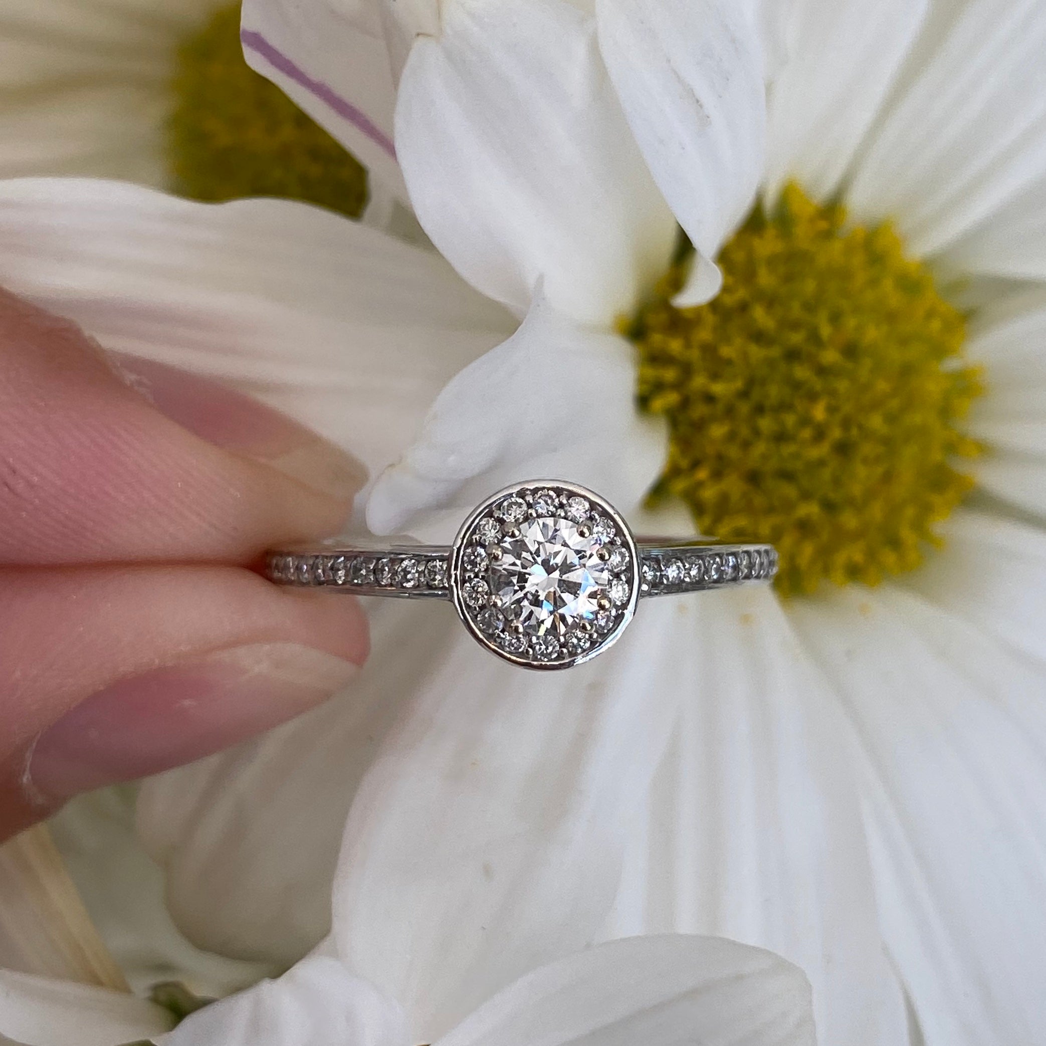 Petite Halo Diamond Engagement Ring