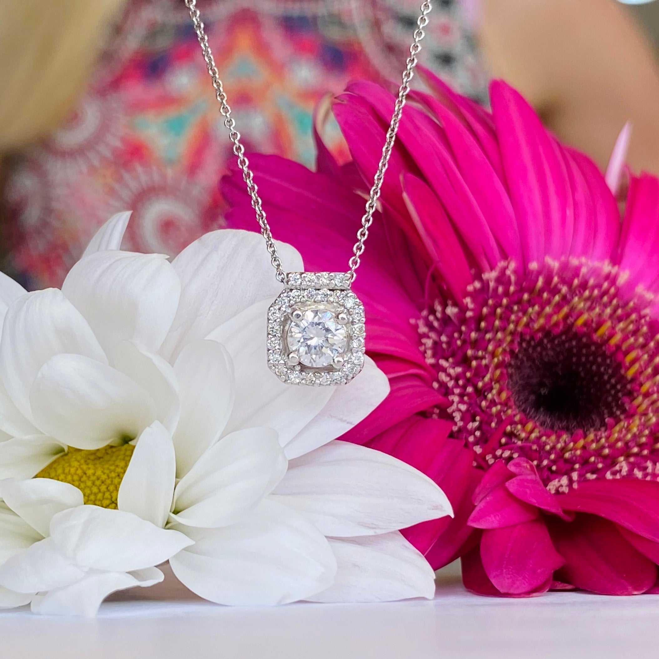 Diamond Square Halo Necklace