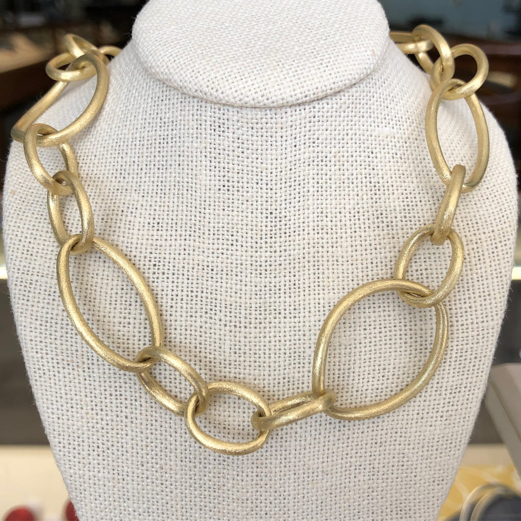 Solid 18k Yellow Gold Organic Link Necklace
