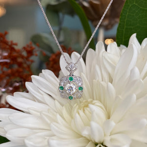 Emerald & Diamond Irish Inspired Pendant Necklace