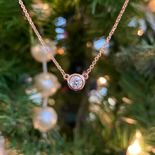 Load image into Gallery viewer, Classic Round Bezel Set Solitaire Diamond Necklace in Rose Gold
