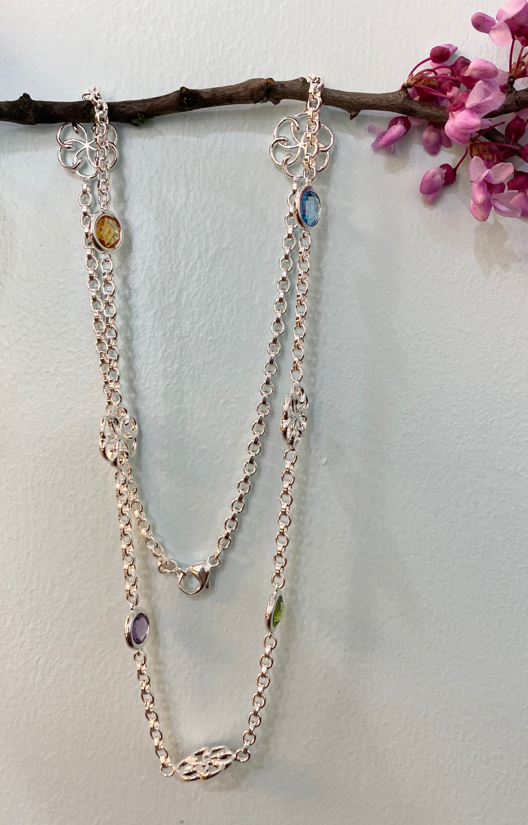 Sterling Silver Multi Gemstone 24” Necklace
