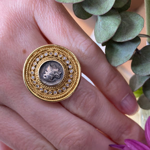 Vintage Statement Diamond Coin Ring in 18K Yellow Gold