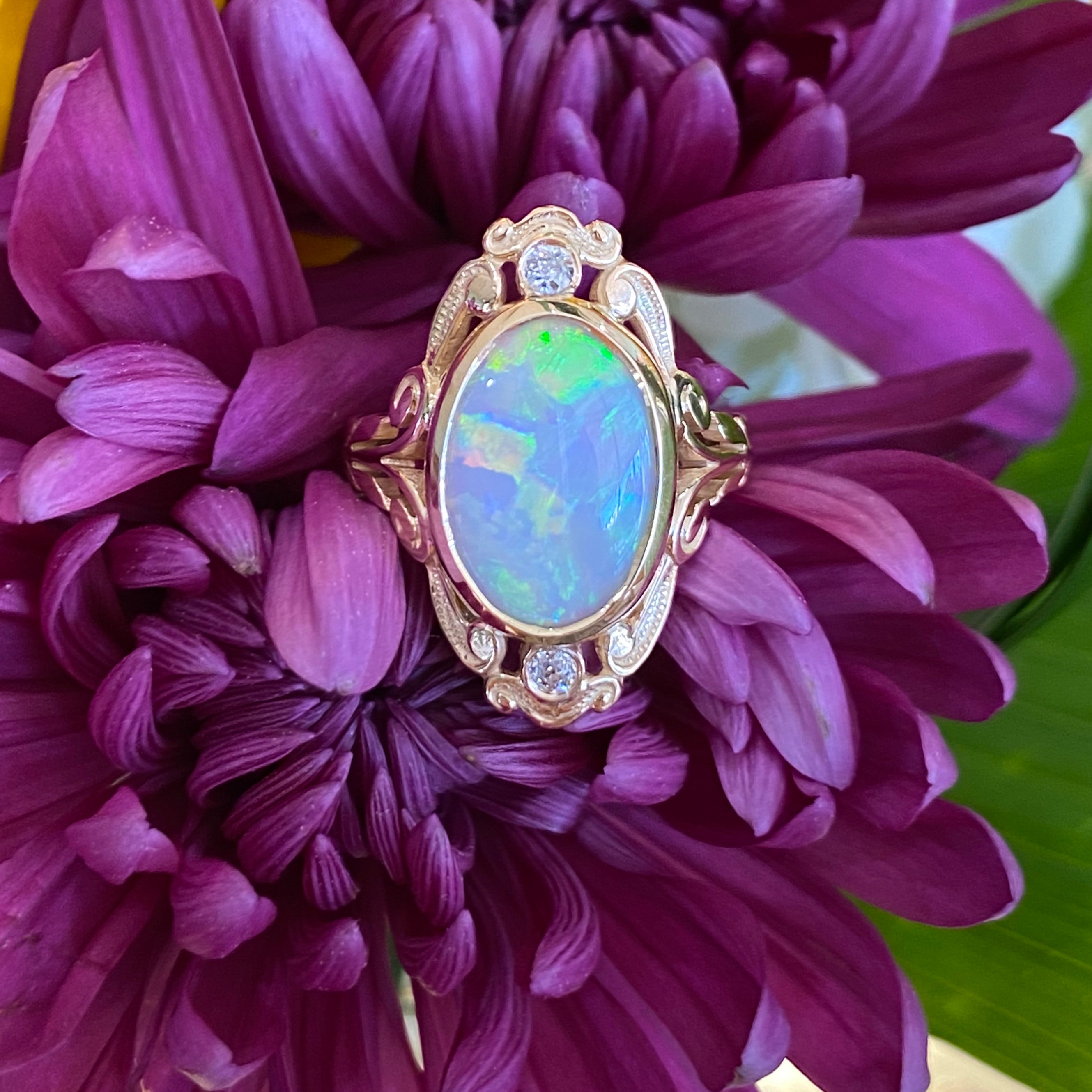 Vintage Opal & Diamond Ring